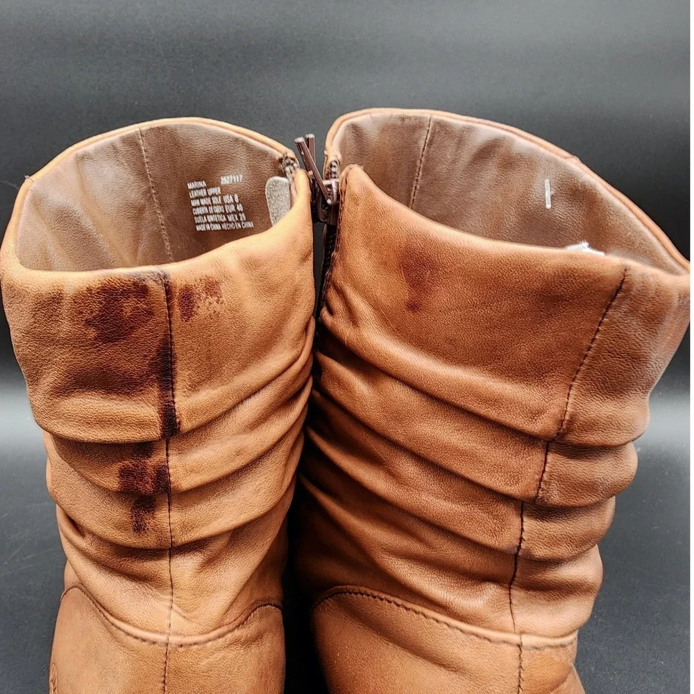 Earth Origins 8 Brown Leather Marina Ruched Ankle Boots Comfort Boho Casual Flat